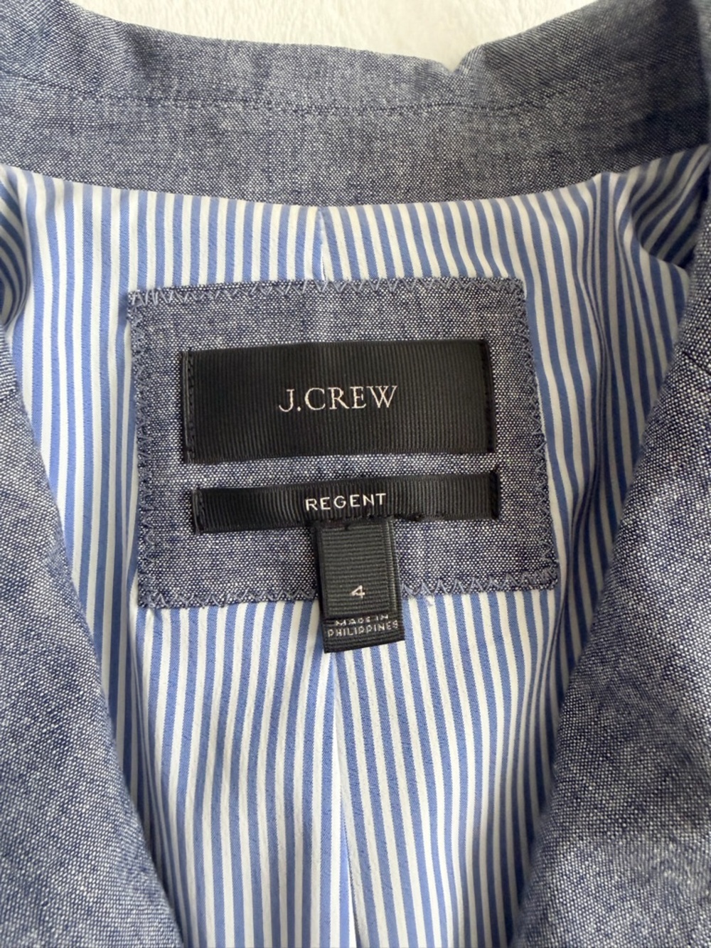 J. Crew Chambray Regent Light Blue Ruffle-Trim Single-Button Blazer 100% Cotton - Picture 3 of 8